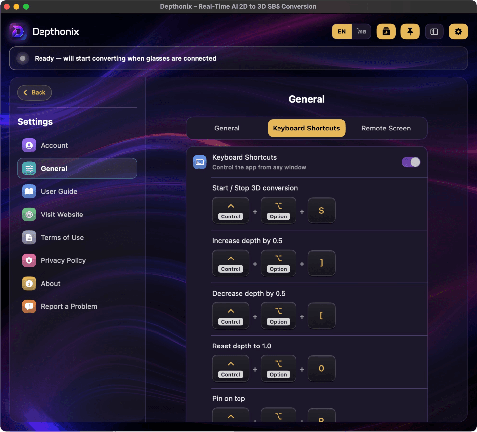 Settings — Keyboard Shortcuts
