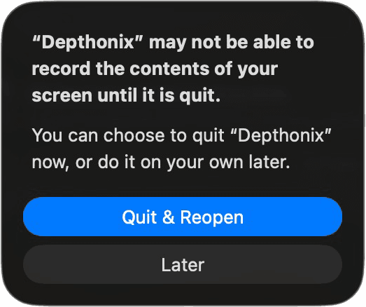 macOS asks to restart the app — click “Quit & Reopen”.