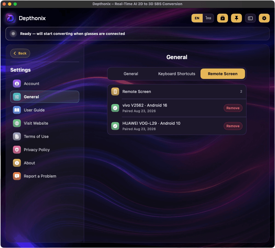 Settings — Remote Screen